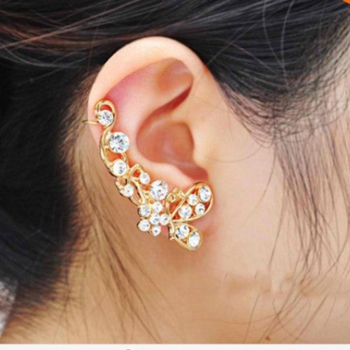 Cuff Earring - Crystal Butterfly Flower Clip Earring